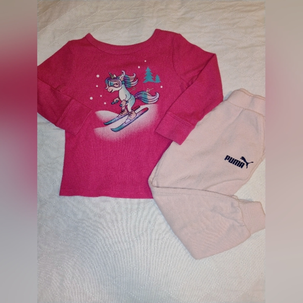 ✨5/25 Pink Unicorn Sweater and Puma Joggers Set | 4/5 T Girl